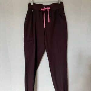 Figs Women's Burgundy Joggers with Pink Accent